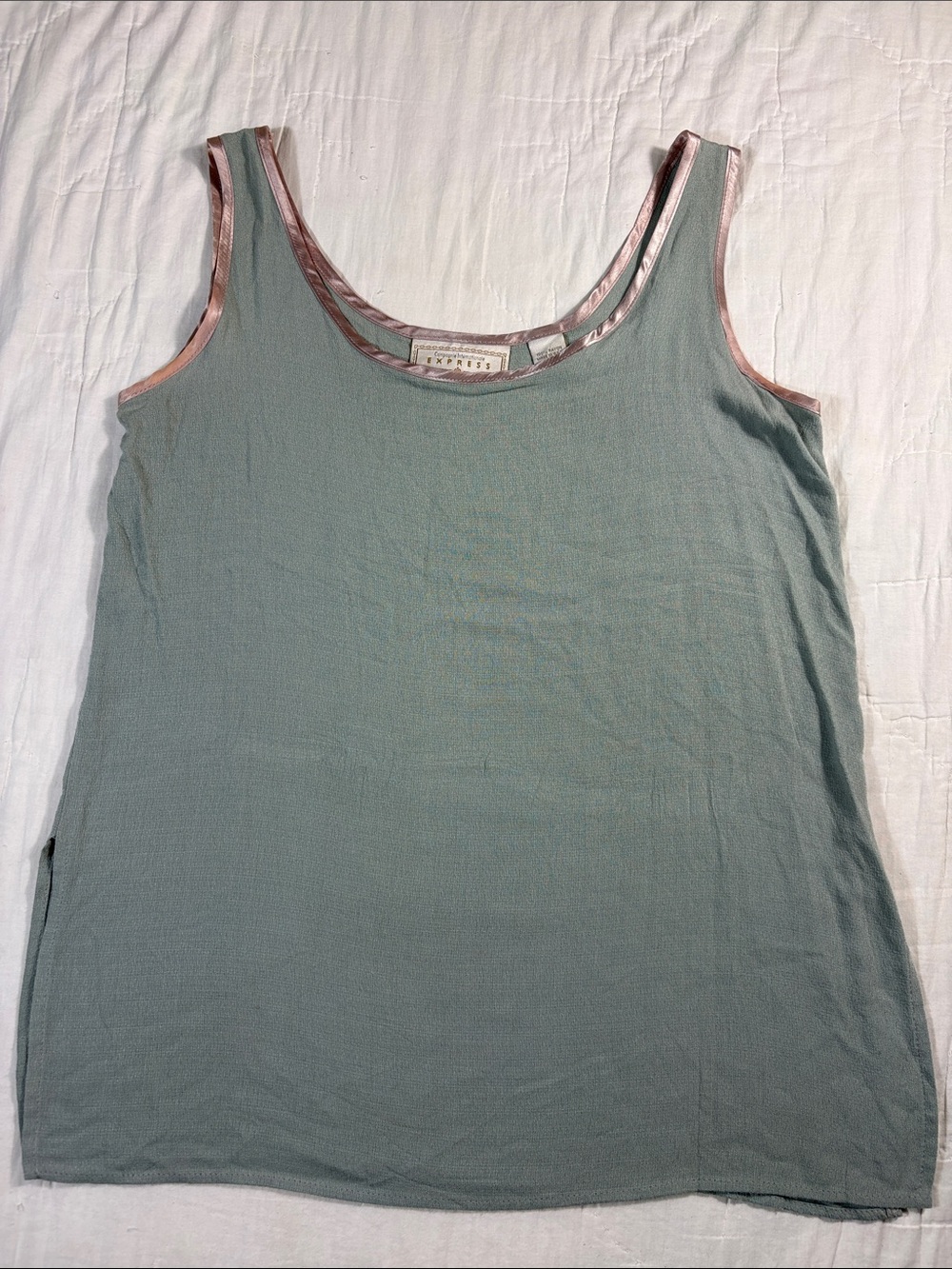 Vintage 90s Express Compagnie Internationale Sage Green Satin Trim Tank Top - Sm